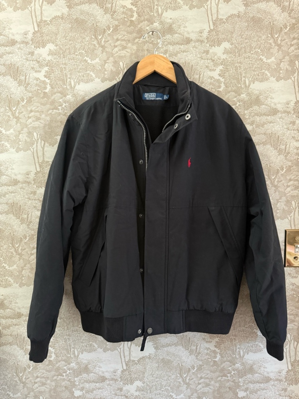 Vintage Ralph Lauren Black Bomber Jacket with Red Polo Logo